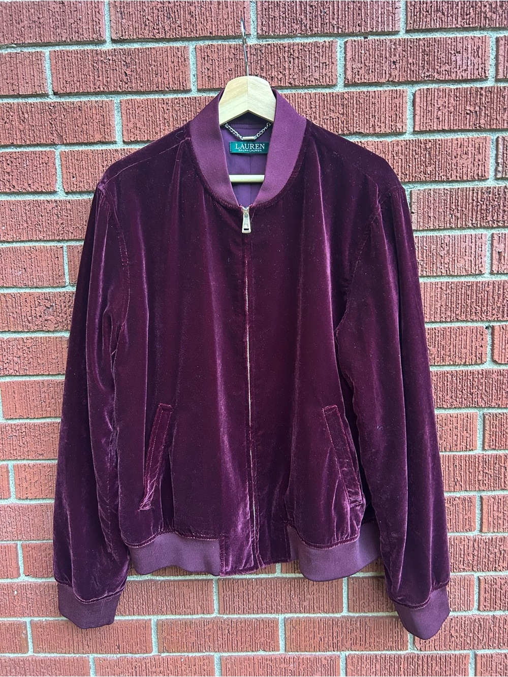 LAUREN Ralph Lauren Burgundy Velvet Bomber Jacket Women’s M